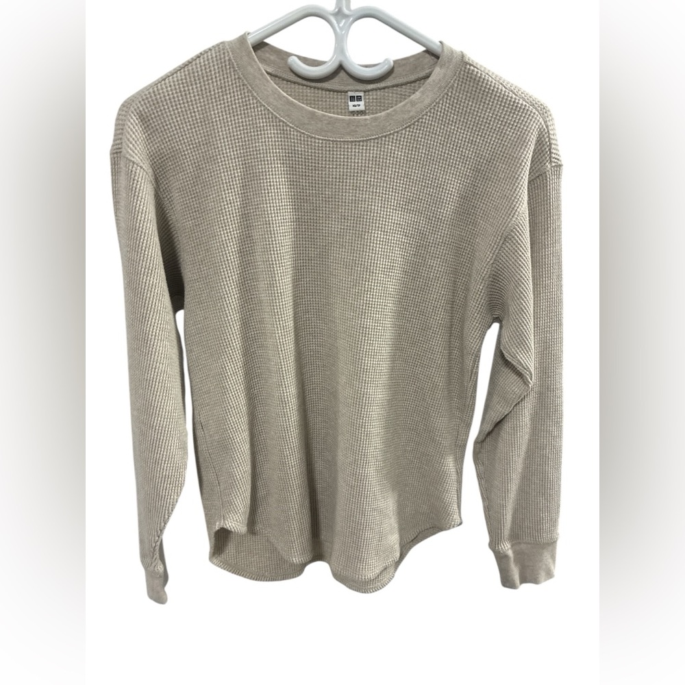 Uniqlo Beige Waffle Knit Long Sleeve Top